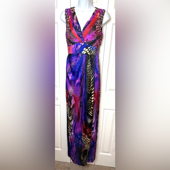 BOSTON PROPER Maxi Dress Mirrored Anaconda Python Snake Print VNeck Side Slit - Picture 2 of 13